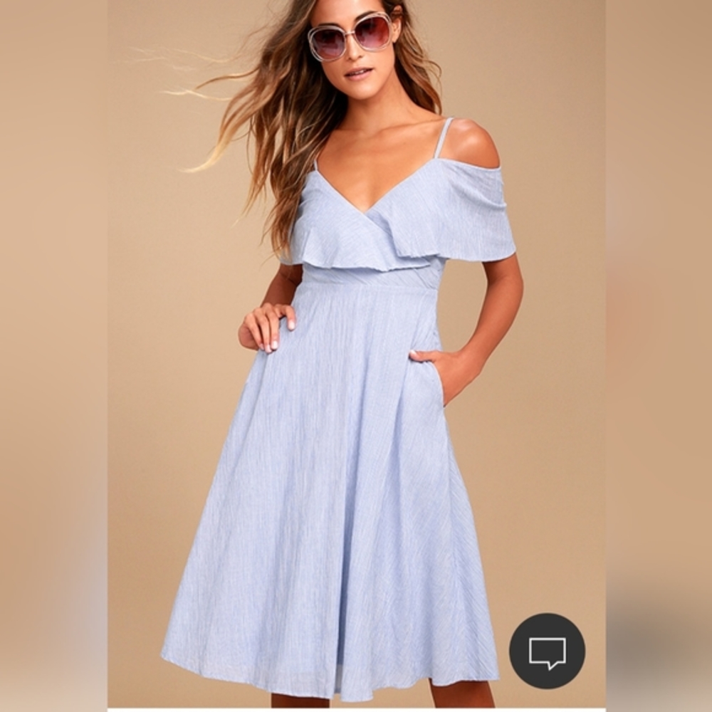 Lulu's Blue & White off the shoulder dress